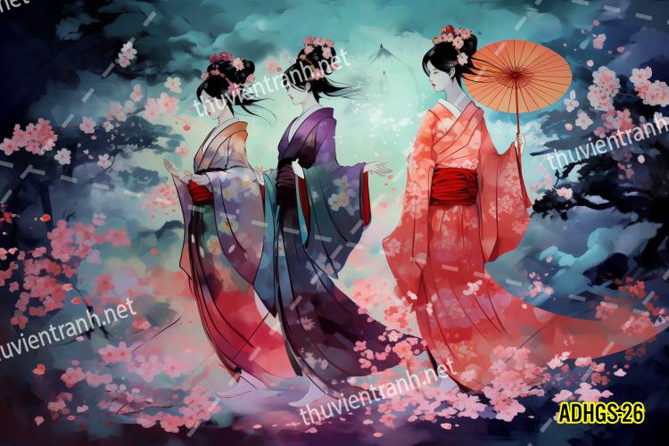 Tranh dán tường hoa cô gái Geisha Nhật Bản-ADHGS-26 - Tranh tường chất lượng cao